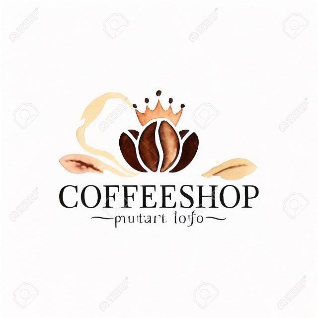 Logotipo de aquarela de grãos de café no fundo branco
