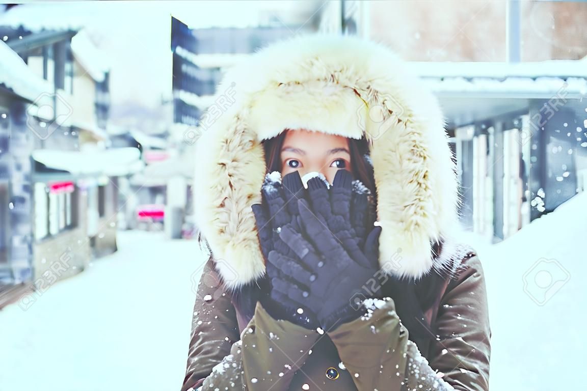 Young asian tourist woman in Winter, Sapporo - Japan.