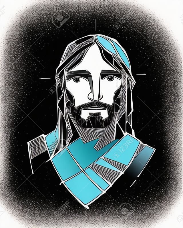 İsa Yüz elle çizilmiş vektör çizim veya çizim