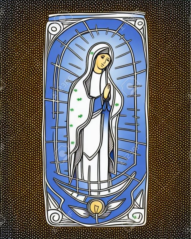 手工绘制的矢量插图或绘图的瓜达卢佩圣母玛利亚