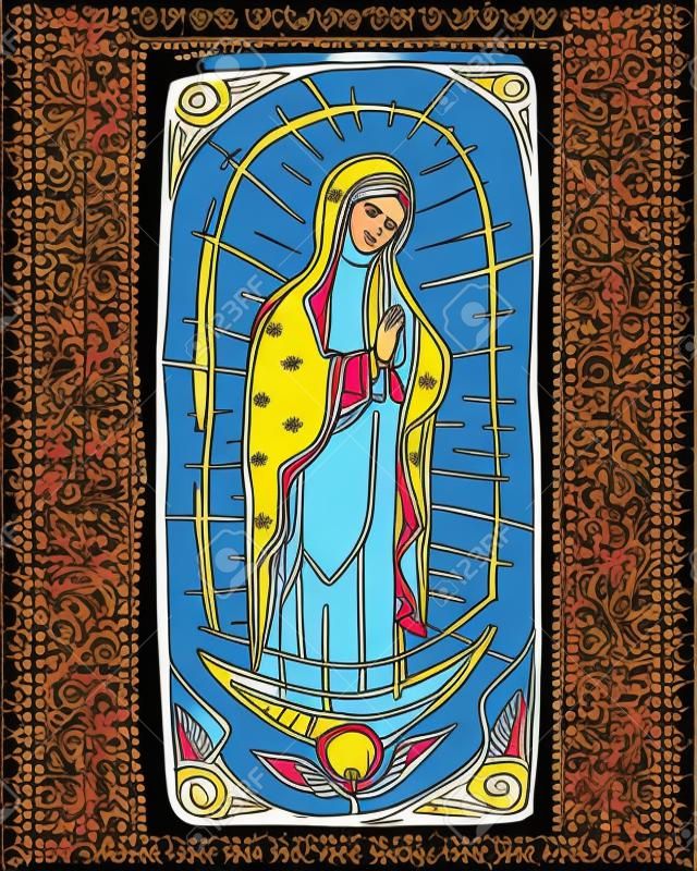 Hand drawn vector illustration ou dessin de Marie Vierge de Guadalupe