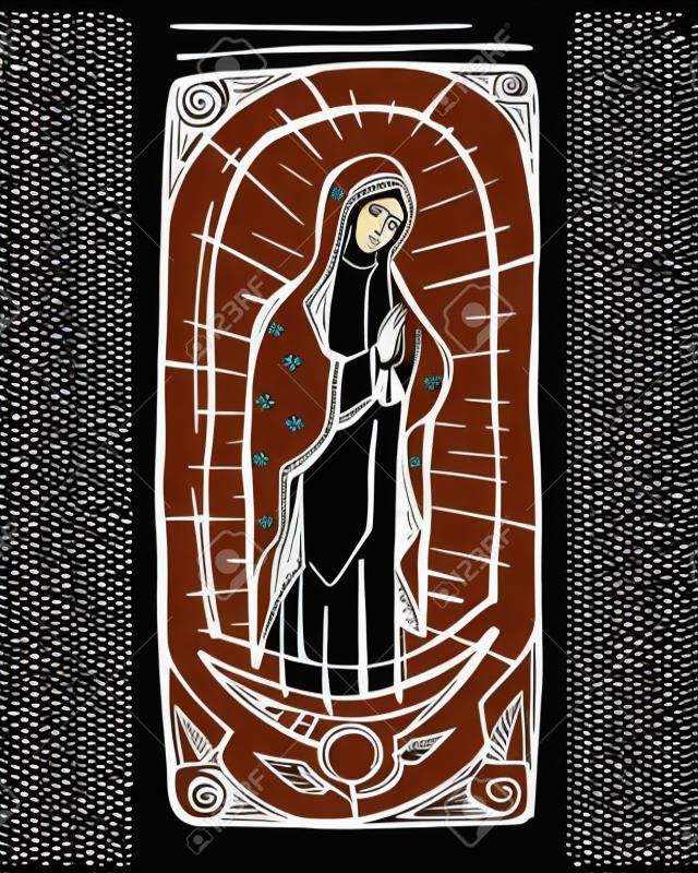 手工绘制的矢量插图或绘图的瓜达卢佩圣母玛利亚