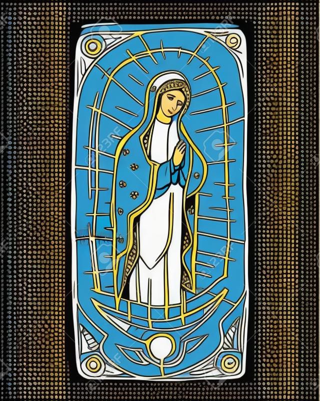 Hand drawn vector illustration ou dessin de Marie Vierge de Guadalupe