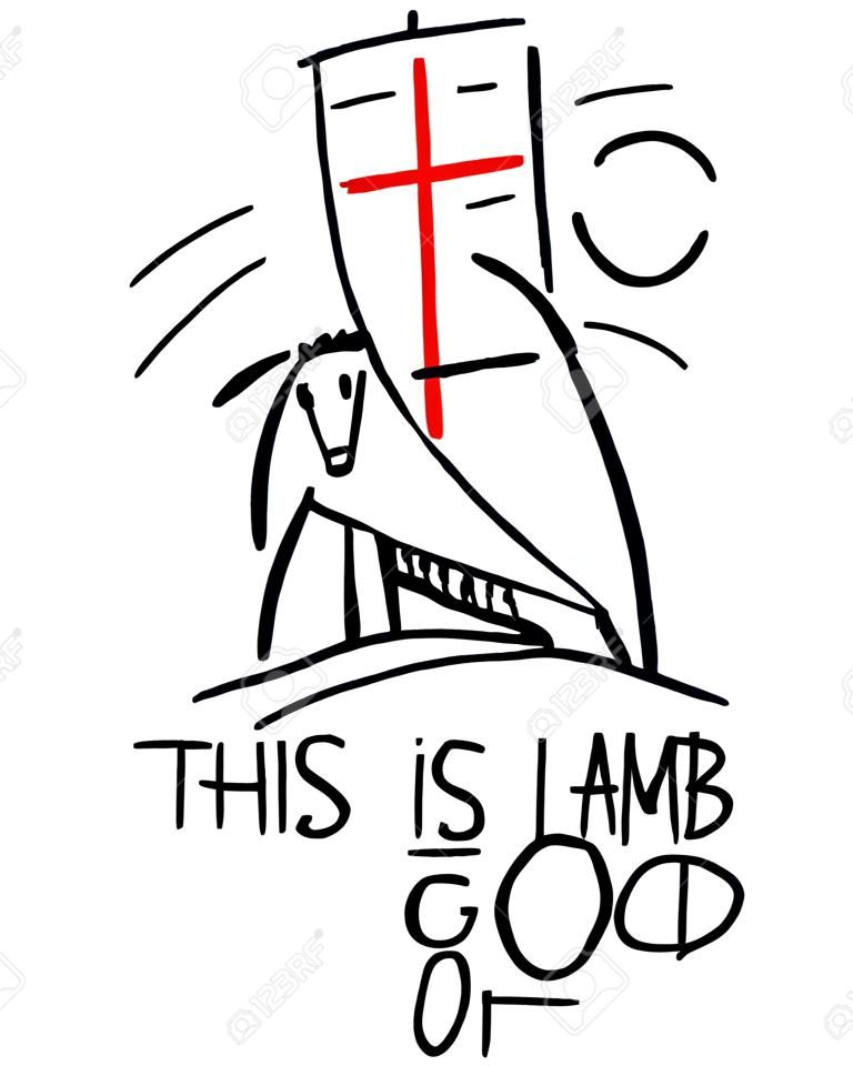 Hand drawn vector illustration or drawing of a Lamb representing Jesus Christ and religious phrase: This is the Lamb of God