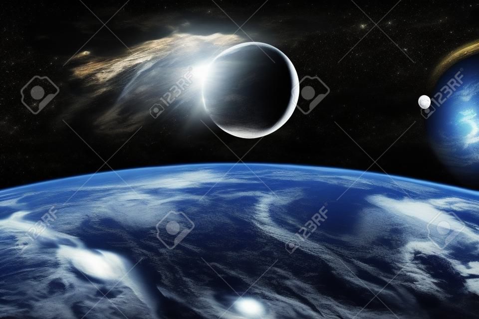 High quality Deep space iimage with the earth and the moon .