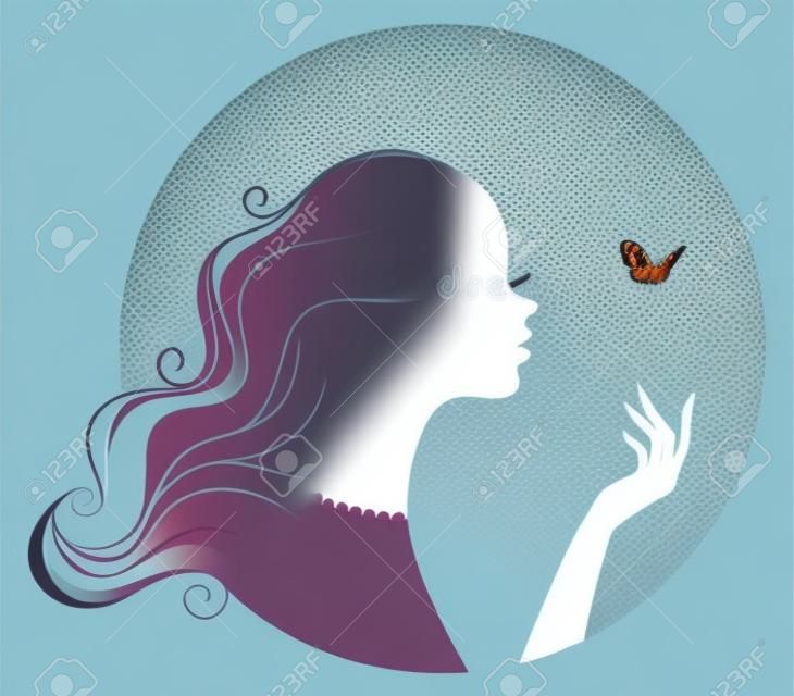 Illustrazione vettoriale di donna di bellezza con farfalla