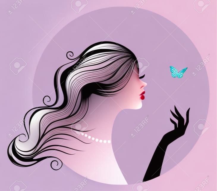 Illustrazione vettoriale di donna di bellezza con farfalla