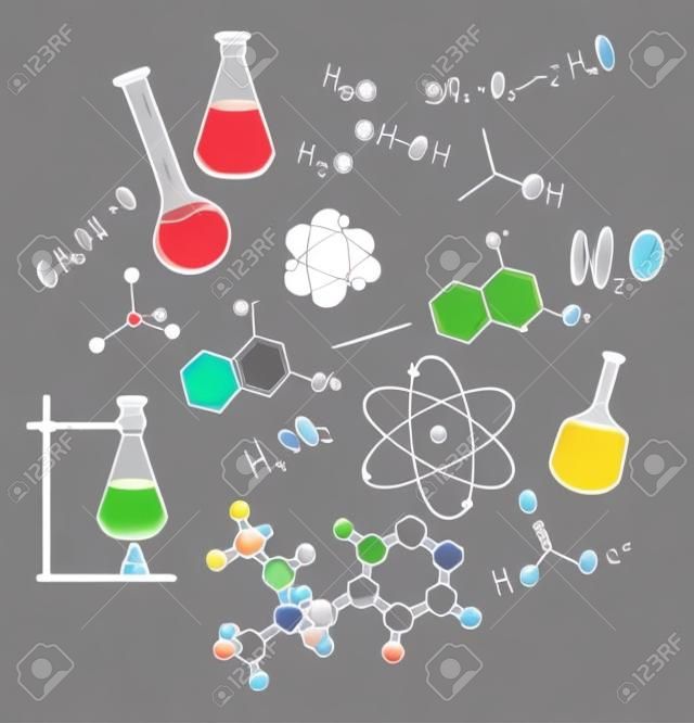 Vektor-Illustration von Hand zeichnen Chemie Hintergrund