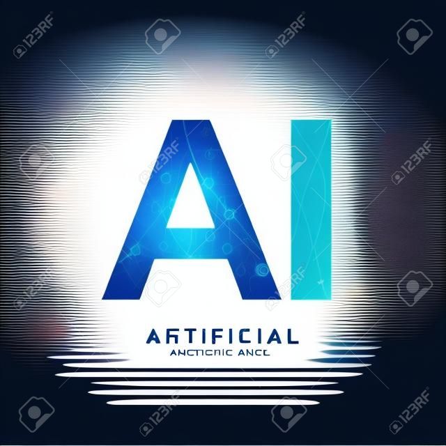 Logotipo de inteligencia artificial. Concepto de inteligencia artificial y aprendizaje automático. Vector símbolo AI. Redes neuronales y otros conceptos de tecnologías modernas. Concepto de ciencia ficción tecnológica
