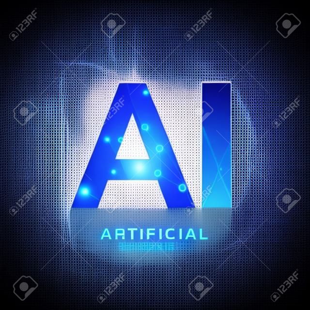 Künstliche Intelligenz Logo. Konzept für künstliche Intelligenz und maschinelles Lernen. Vektorsymbol AI. Neuronale Netze und andere moderne Technologiekonzepte. Technologie-Science-Fiction-Konzept