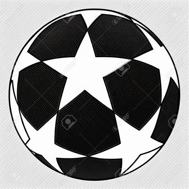 Étoile de ballon de football noir et blanc plat. Illustration vectorielle de sport pour icône, signe d'autocollant, patch, insigne de certificat, carte-cadeau, icône de timbre, étiquette, affiche, bannière web, flyer.