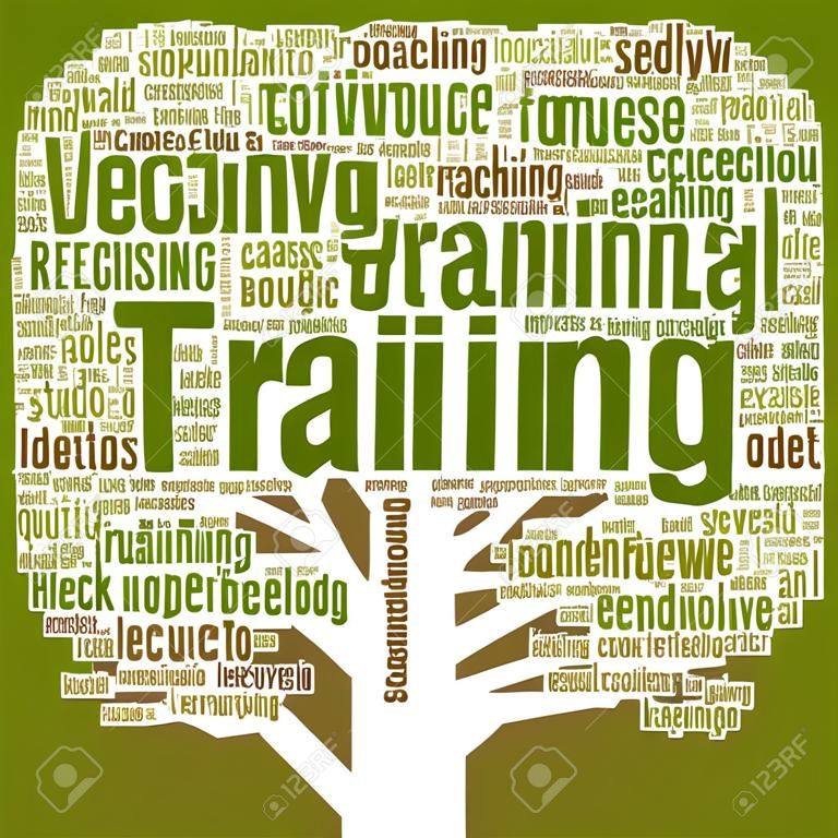 Koncepcja wektorowe lub koncepcyjnego szkolenia, coachingu lub nauki, badania chmura programu word drzewa samodzielnie na tle