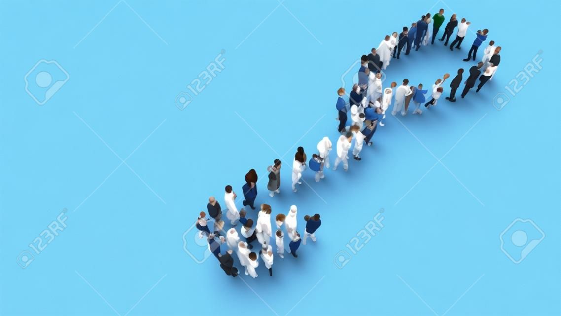 Concept or conceptual large gathering  of people forming an image of a stethoscope on white background.  A 3d illustration metaphor for a checkup, treatment, medicine, health and care