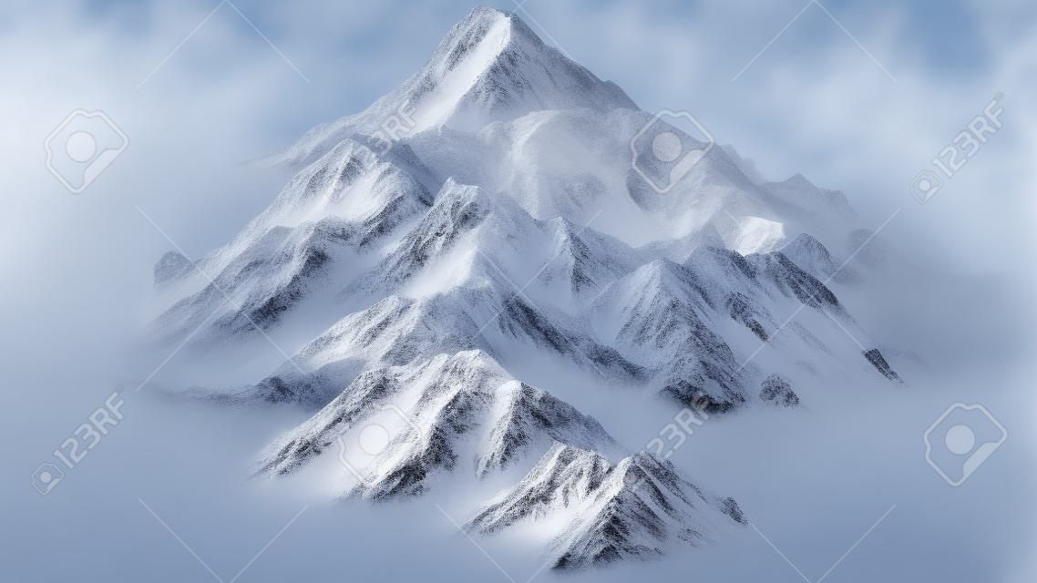 Снежные горы - горная вершина - разделены на белом фоне белый