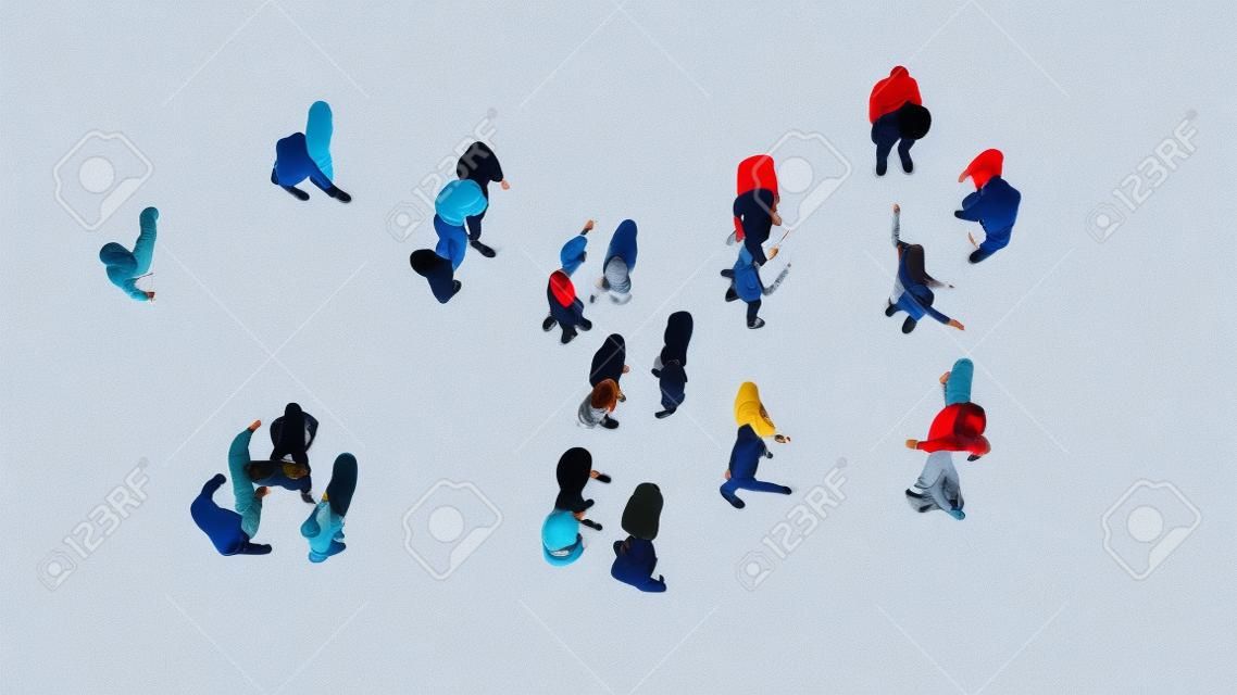 Tłum ludzi w widoku z góry na białym tle