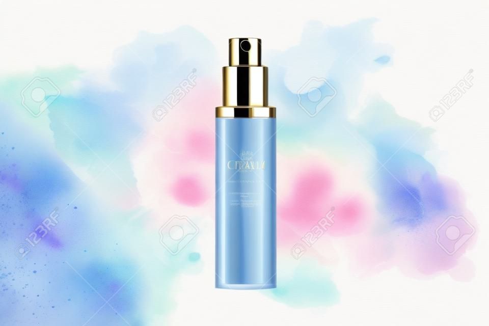 Luxury cosmetic Bottle package skin care cream, Beauty cosmetic product poster, with watercolor and water drop background