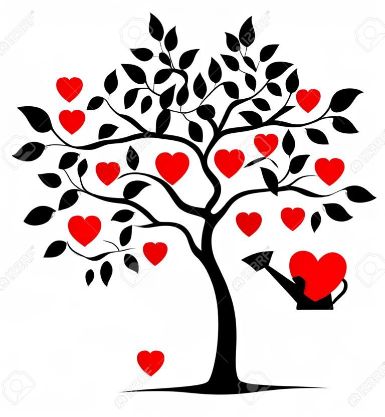 矢量心脏树和心脏浇水可以孤立在白色背景
