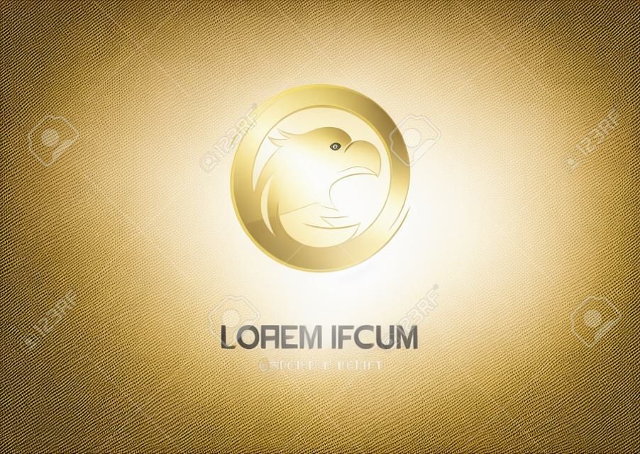 Pájaro en círculo abstracto del vector del marco de oro plantilla de diseño del logotipo. Emblema Luxury concepto icono.