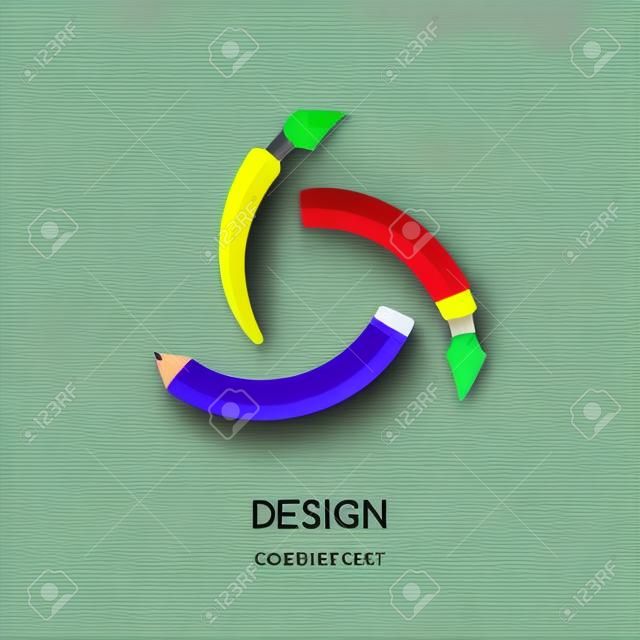 Вектор петельные творческий логотип шаблон дизайна. Многоцветный символ пера, карандаша и кисти, бесконечность плоского значка. Аннотация Концепция бизнес, дизайн, графика, рисунок, канцелярские товары, школы и образования.