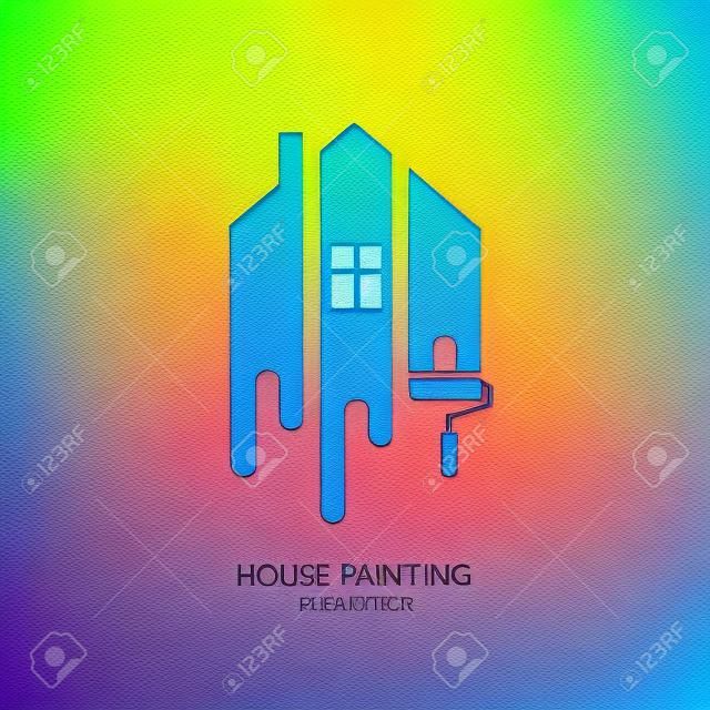 House painting service, decor and repair multicolor icon. label, emblem design. Concept for home decoration, building, house construction and staining.