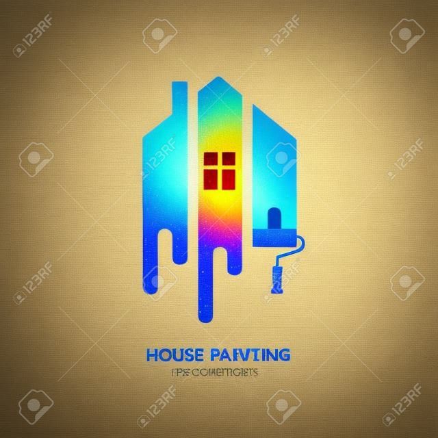 Servicio de pintura de la casa, la decoración y el icono de la reparación de varios colores. sello, emblema de diseño. Concepto para la decoración del hogar, construcción, construcción de viviendas y la tinción.