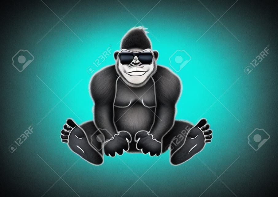 Big stylish gorilla. Great Ape with black glasses. Freestyle monkey. Gray monkey that has style. Dear relative of man. Beautiful animal with a good heart.
