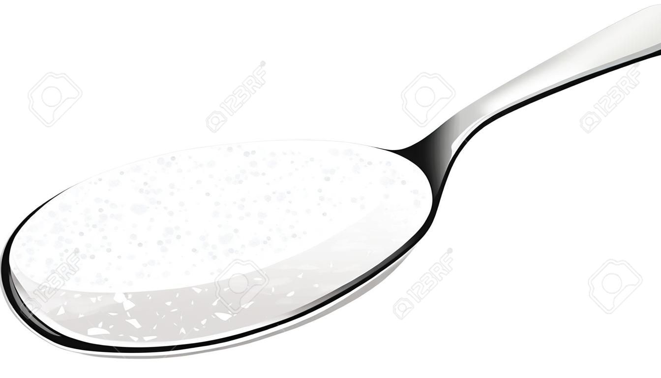 一勺盐，孤立的白色背景矢量图上的逼真的3D风格
