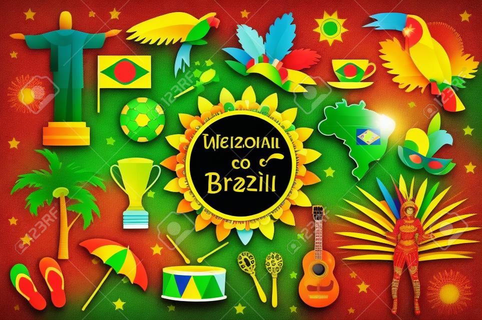 Braziliaanse carnaval pictogrammen platte stijl.