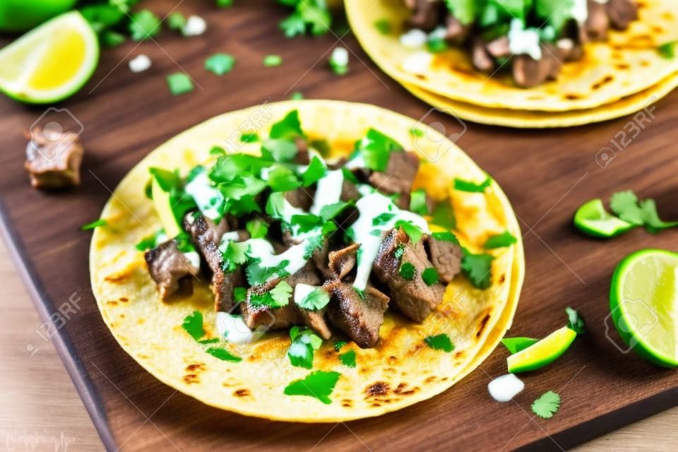 Homemade Carne Asada Street Tacos with Cheese Cilantro and Onion