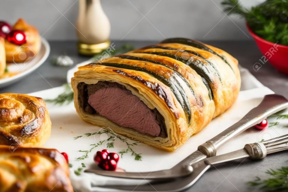 Bir Pasta Crust ev yapımı Noel Beef Wellington