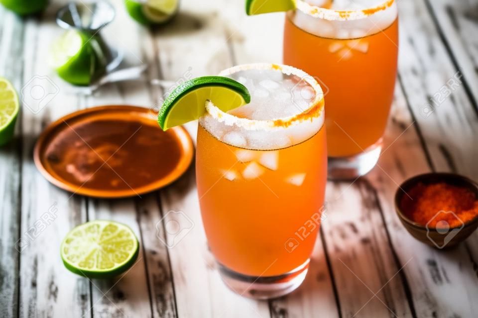 Mexican Beer and Lime Michelada Cocktail with Salt
