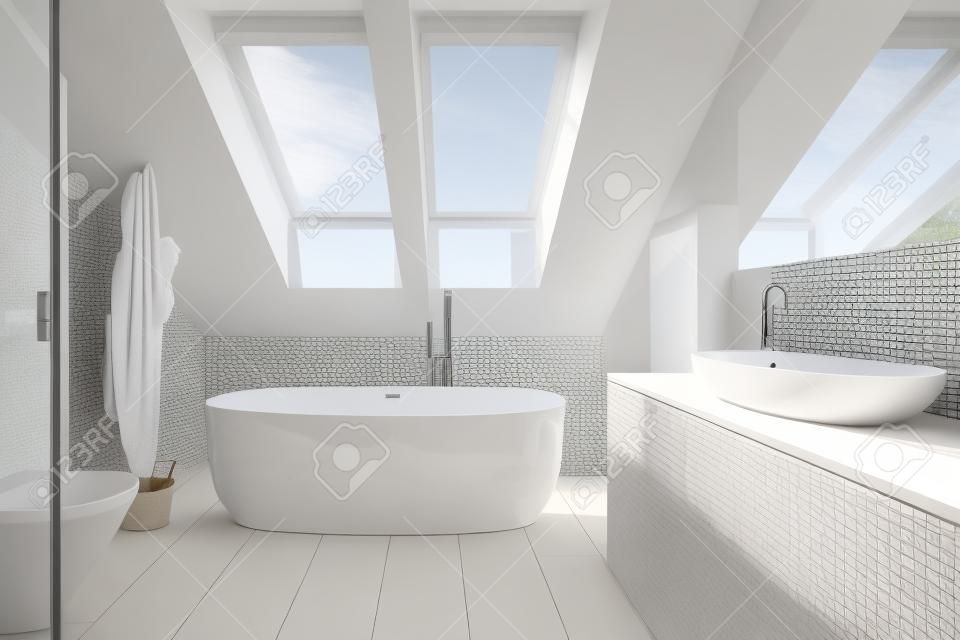 Porcelana baño independiente en el cuarto de baño blanco diseñado