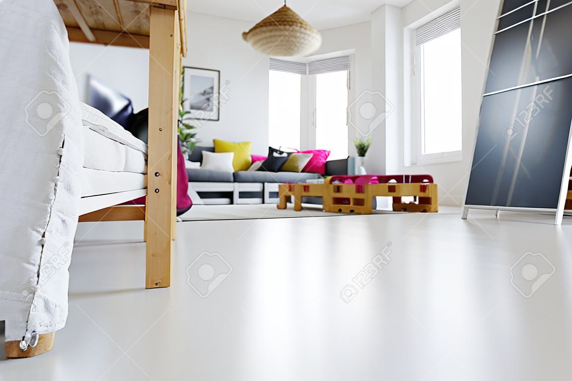 Low angle view of trendy white loft