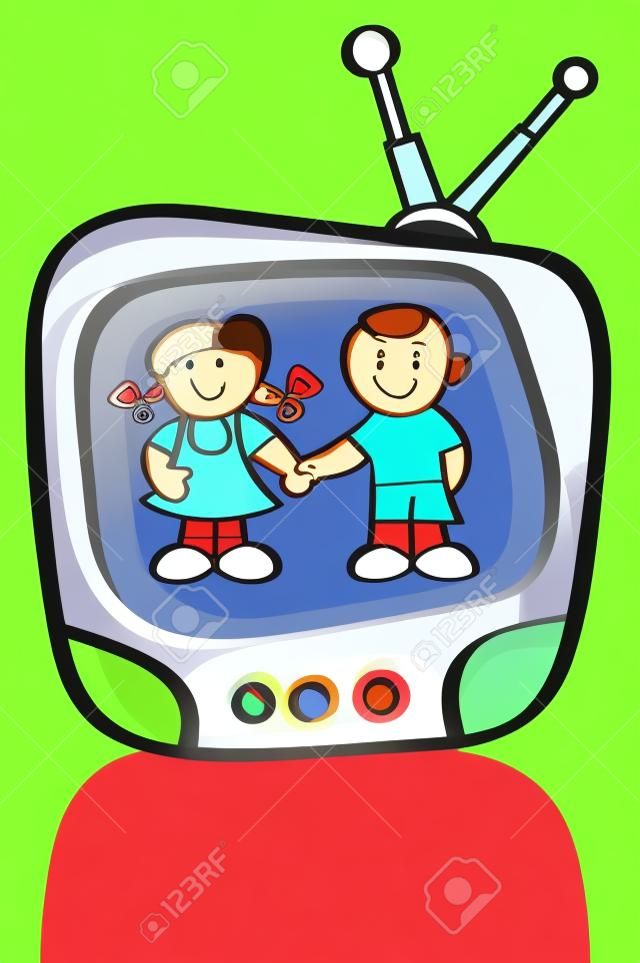 illustration de la caricature style de deux enfants sur écran