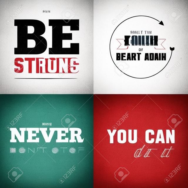 Collection of unusual motivational posters on the sport, healthy lifestyle and fitness for men and women. Vector template with fitness icons on white background.