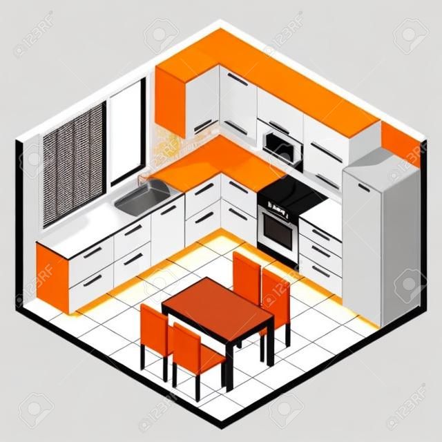 Cocina Isométrica Interior Con Tv Ilustración del Vector - Ilustración de  horno, equipo: 210606838