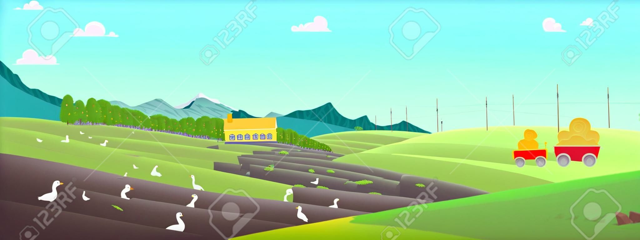 Cartoon Seasons Landscape Background. Vector