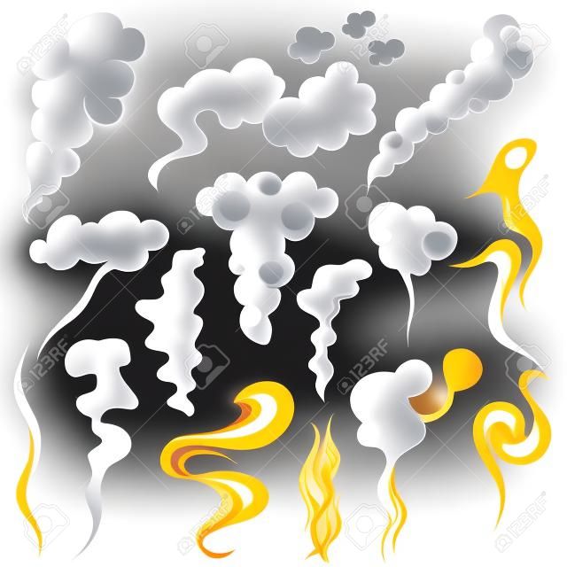 Cartoon White Smoke Fog Set. Vector