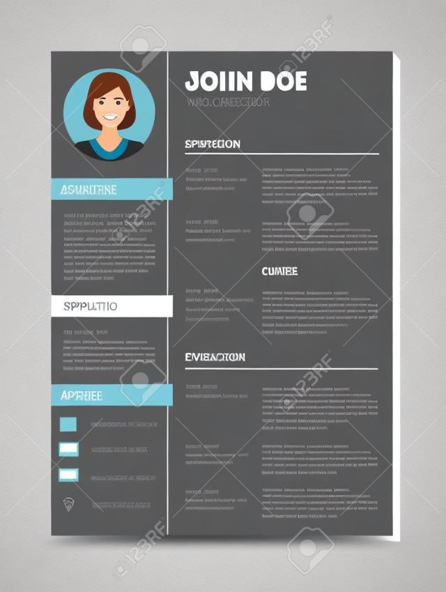 Cartoon Company Application Cv Female Resume Template Card Poster Flat Style Design Skill, Experience and Vitae. Vector illustration