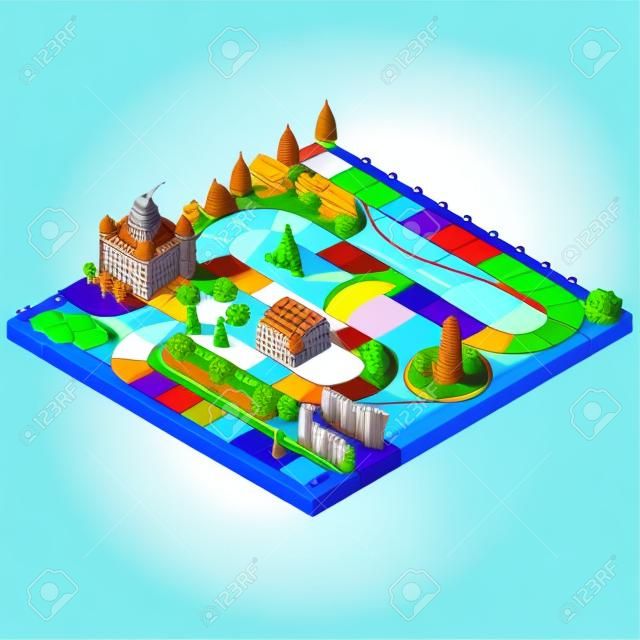 Board Game Concept 3d Isometric View. Vector