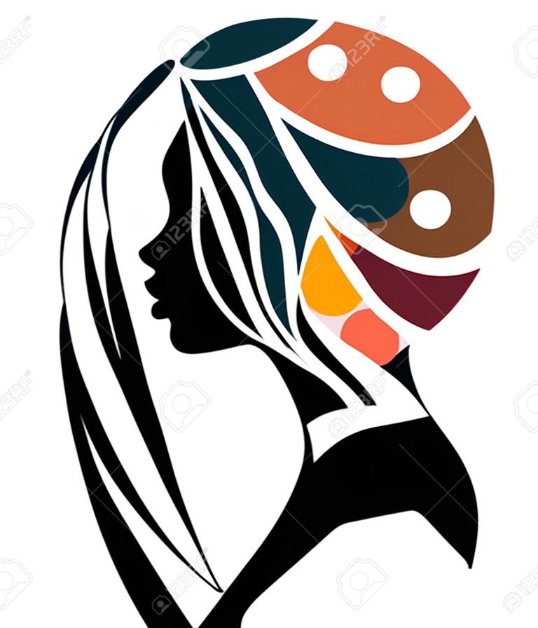 非洲婦女的插圖矢量剪影款式時尚，美麗的黑人婦女在白色背景