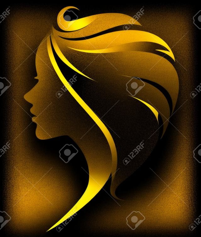 illustrazione vettoriale delle donne silhouette icona dorata, le donne devono affrontare logo su sfondo nero