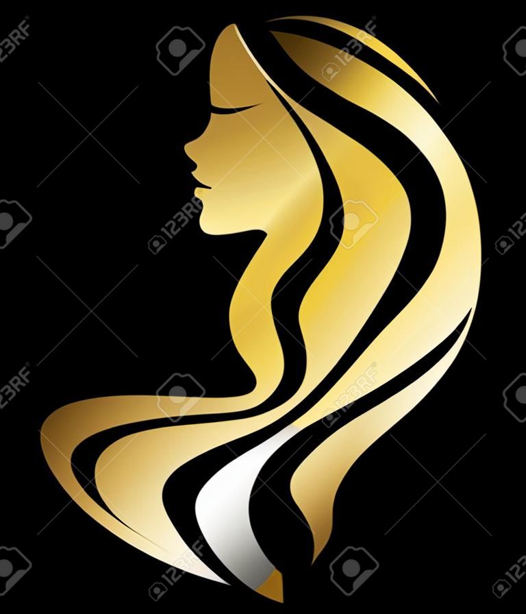 여성의 그림 벡터 여성이 검은 색 바탕에 로고를 얼굴, 황금 아이콘 실루엣