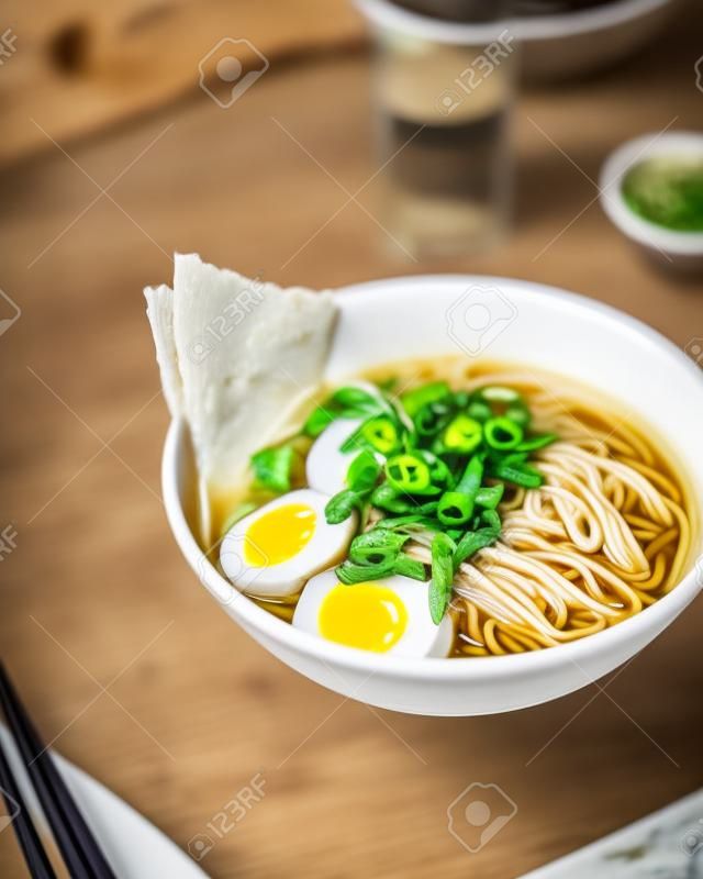 Vertical view of the asian noodle soup, ramen.