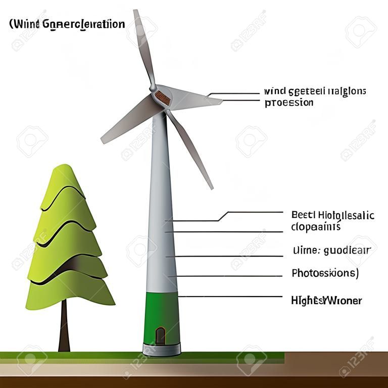 Infografica generatore eolico isolato su sfondo bianco