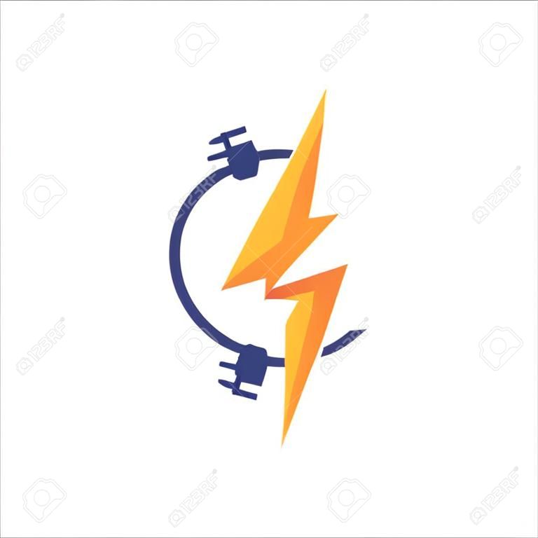 Logo energii elektrycznej, elektryczne logo i ikona wektor szablon projektu. Podłącz szablon projektu logo kreatywnej koncepcji, ikona błyskawicy w wektorze. Logo błyskawicy, element projektu logo energii energii, projekt wektor logo wtyczki elektrycznej
