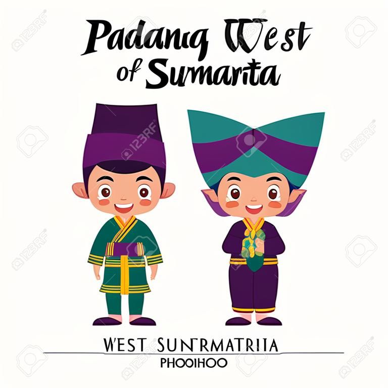 Un par de niños y niñas indonesios visten ropas tradicionales de padang west sumatra.