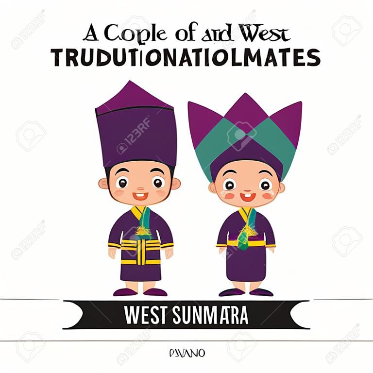 Un par de niños y niñas indonesios visten ropas tradicionales de padang west sumatra.