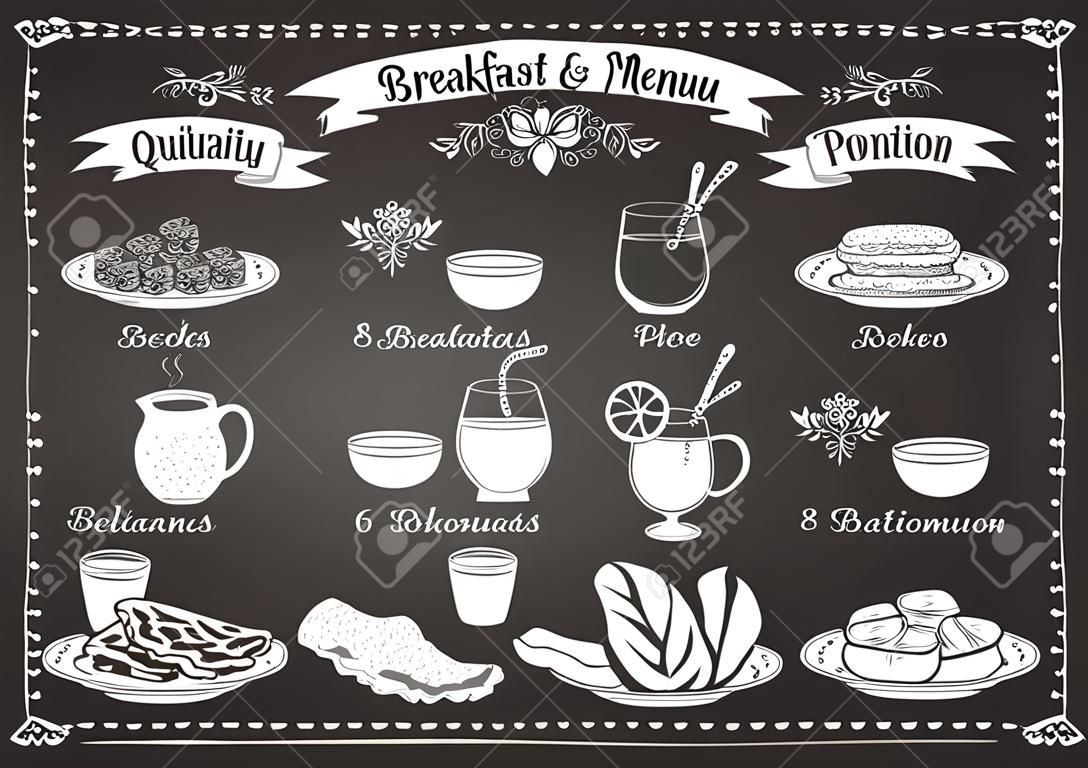 早餐黑板上的設計模板菜單