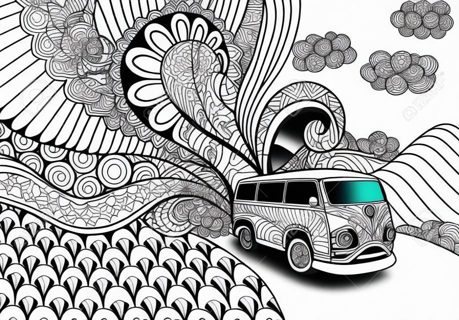 Van line art design for coloring book for adult